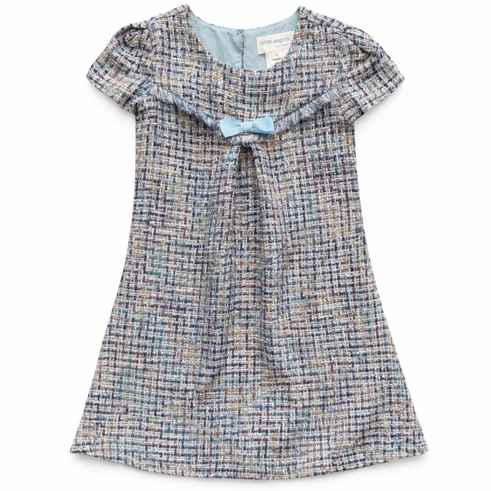 Little Angels Blue Bouclé Tweed Party Dress Girls Size 4‎
